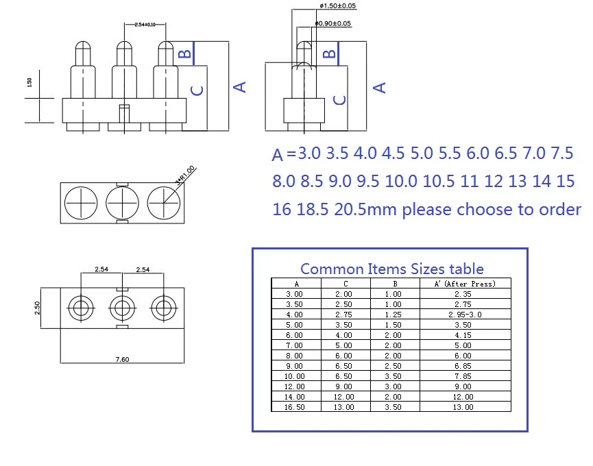 Pogo Pin 3 pin Draw