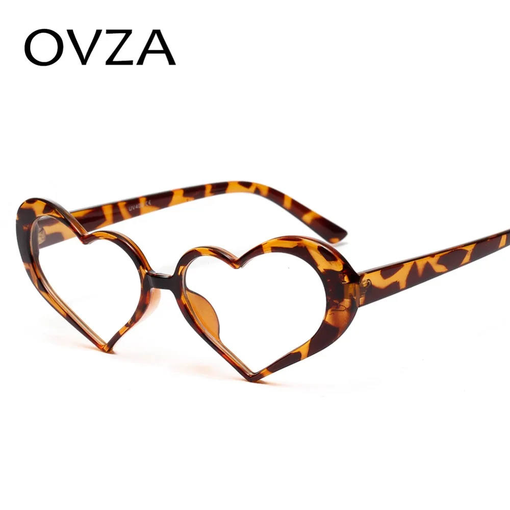 

OVZA Fashion Heart Sunglasses for Women Cute Heart Glasses Frame Female Transparent Eyeglasses Leopard Classic S2092