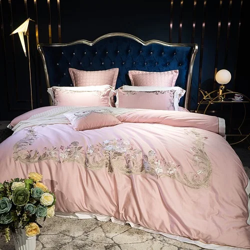 Us 117 25 33 Off Pink Luxury Exquisite Royal Embroidery 80s Egyptian Cotton Bedding Set Duvet Cover Bed Sheet Pillowcases Queen King Size 4 7pcs In