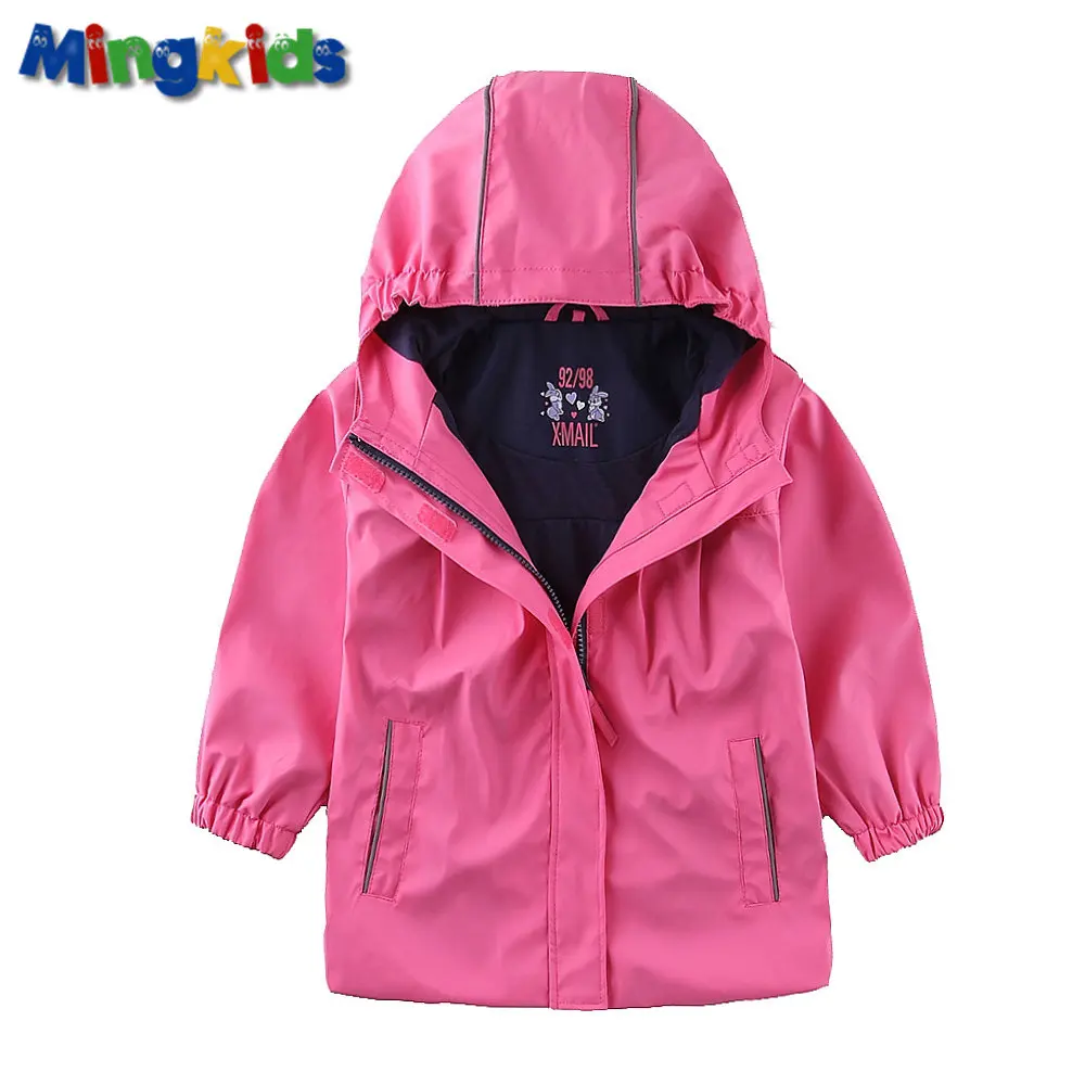 Mingkids розовая ветровка куртка девочка водонепроницаемая воздухонепродуваемая лето осень весна хлопок подкладка дождевик фирменная одежда для детей прорезиненная куртка европейский размер - Цвет: Розовый