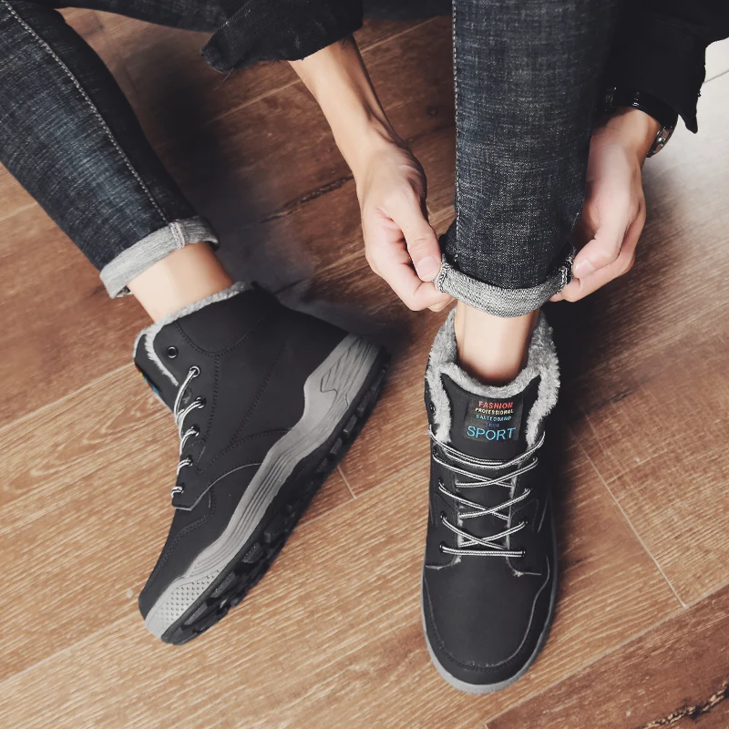 REETENE/Новая мужская обувь для мужчин, зимние ботинки с плюшевой подкладкой, теплые зимние ботинки, мужские Модные черные мужские ботинки