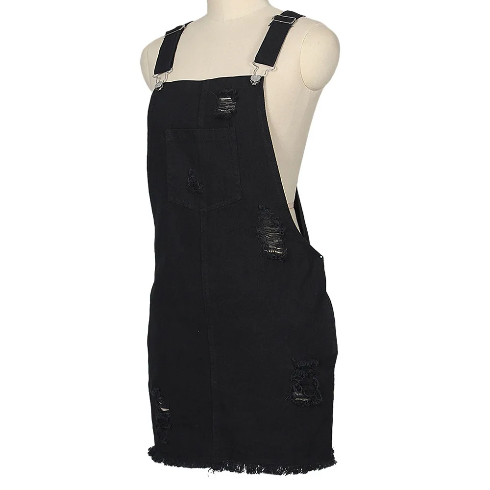 2018 комбинезон женский свободного кроя джинсовый на лямках штаны с дырками