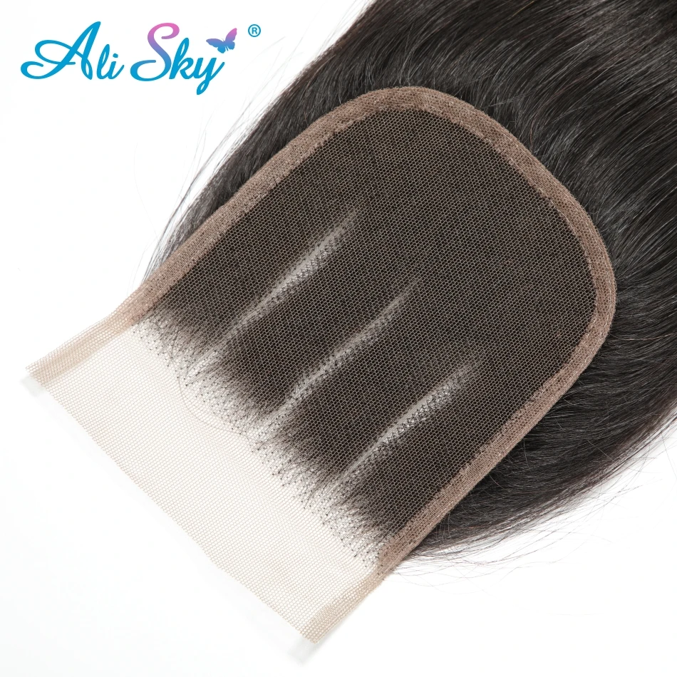 Alisky бразильские прямые волосы Кружева Закрытие три/средний/ часть 4x4 человеческие волосы 8-22 дюймов 130% плотность черный Волосы remy