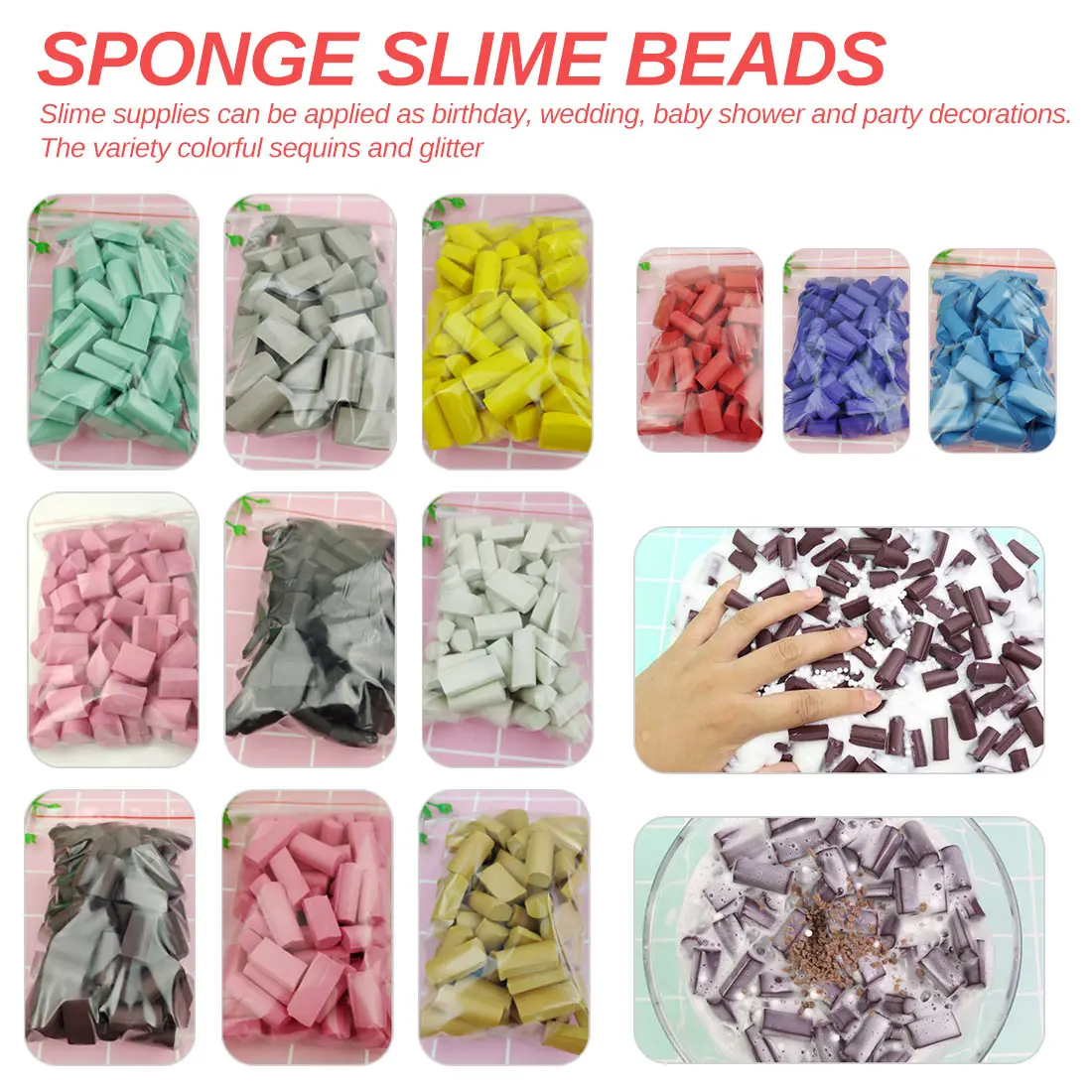 

70PCS Slime Mud Filler Clay Decoration Craft Sponge Strip Foam Beads Kids Toys Christmas Gifts Slime Accessories 12 color