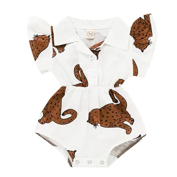 

Newborn Infant Baby Girls Fly Sleeve Frill Cartoon Animal Print Bodysuit Toddler Turndown Button Romper Jumpsuit 0-24 Month A20