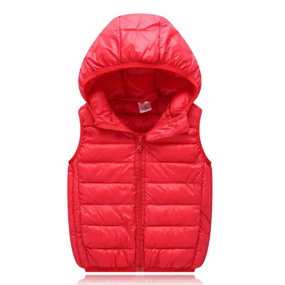 Осенне-зимний детский жилет пуховый жилет для девочек и мальчиков детская куртка без рукавов с капюшоном верхняя одежда, одежда для малышей - Цвет: red
