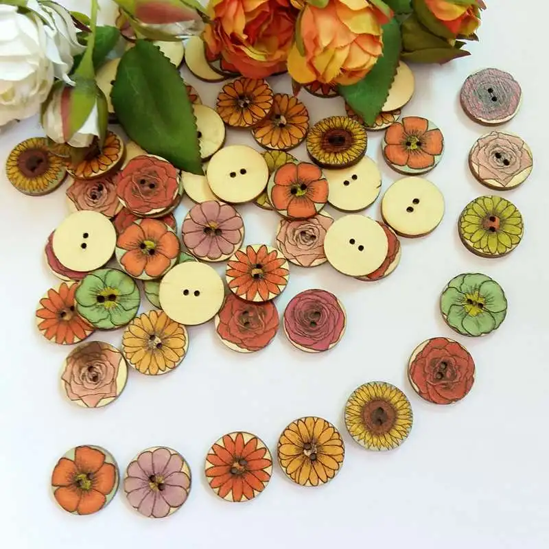 

50pcs 20mm Mix New Natural Wood Button Sewing wooden buttons for Craft Accessorie Buttons scrapbooking children outerwear