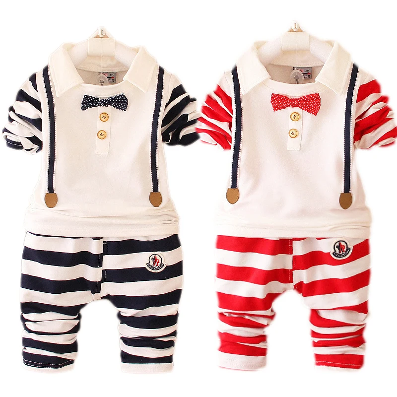 

Boy's clothes Boy's long-sleeved striped bow tie suit Gentleman baby children's clothing Two-piece newborn baby Beibei clothes