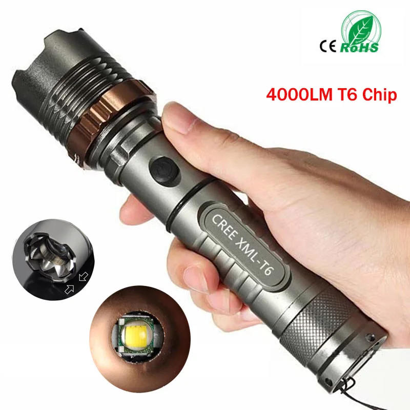 LED flashlights Cree XM-L T6 4000LM Rechargeable Torch Lamps powerful Lantern Tactical Emergency  for 18650