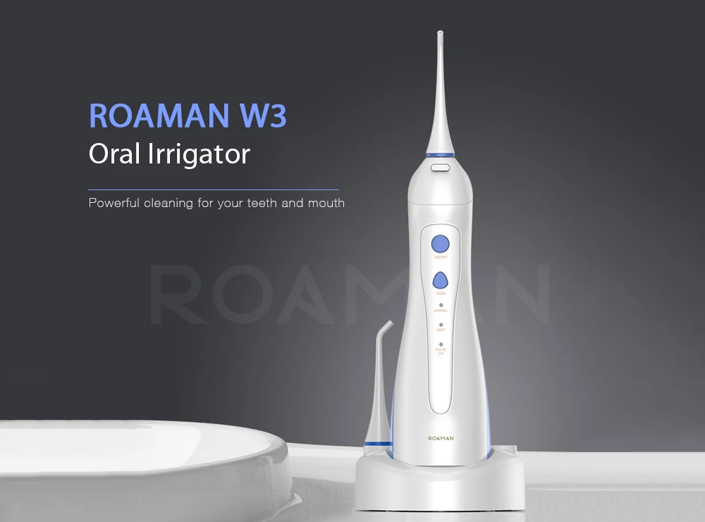 ROAMAN W3 Ирригатор для полости рта Портативный зуб стиральная машина с 3 разных чистых режимы 220 мл резервуар воды IPX7 стирка 100-240 V