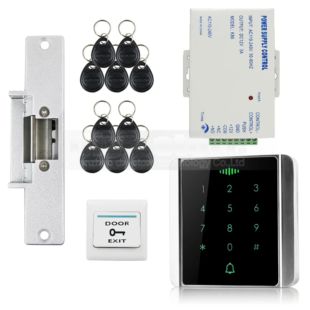 DIYSECUR 125KHz RFID Reader Password Keypad + Electric Strike Lock Access Control System Security Kit DIYSECUR 125KHz RFID Reader Password Keypad + Electric Strike Lock Access Control System Security Kit