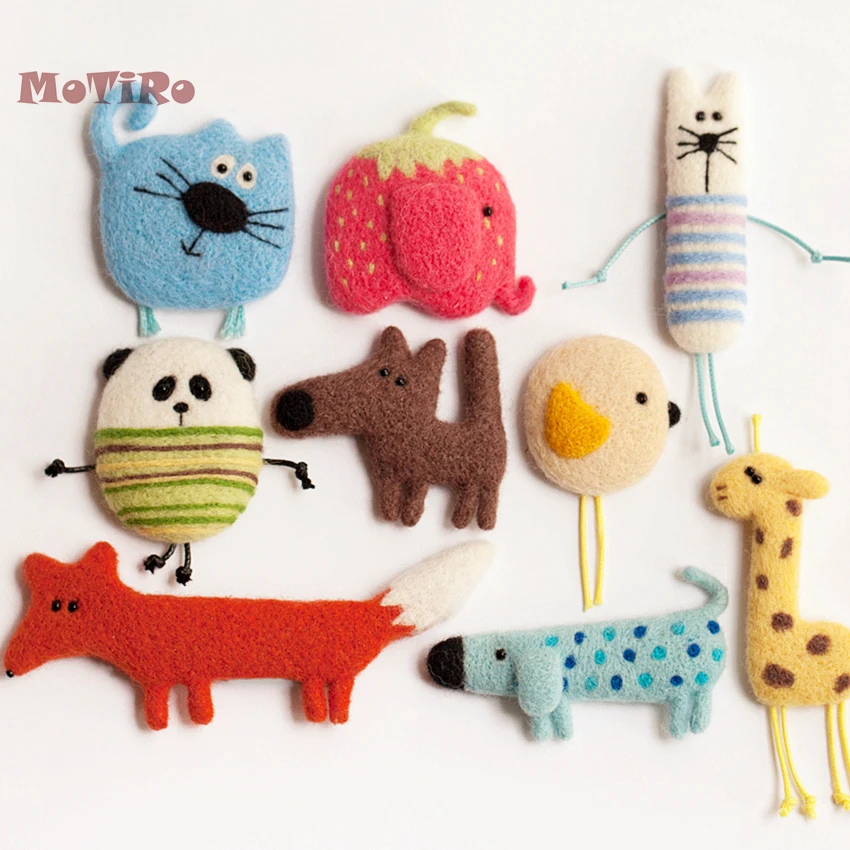 

MoTiRo,Non-Finished Felt Material DIY Package,Cartoon Animals Theme Wool Kit Pocked Felt Brooch Pin/Mobile Dust Plug/Pendant