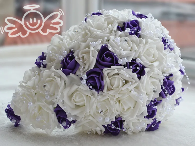 JaneVini водопад фиолетовый свадебный букет с жемчугом белые пенопластовые Розы Искусственные Свадебные цветы Букеты букет De Mariage