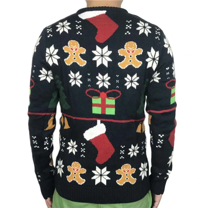Funny Knitted Gingerbread Man Ugly Christmas Sweaters for Men and Women Kawaii Ladies Knit Xmas Pullover Jumper Oversizd M-XL