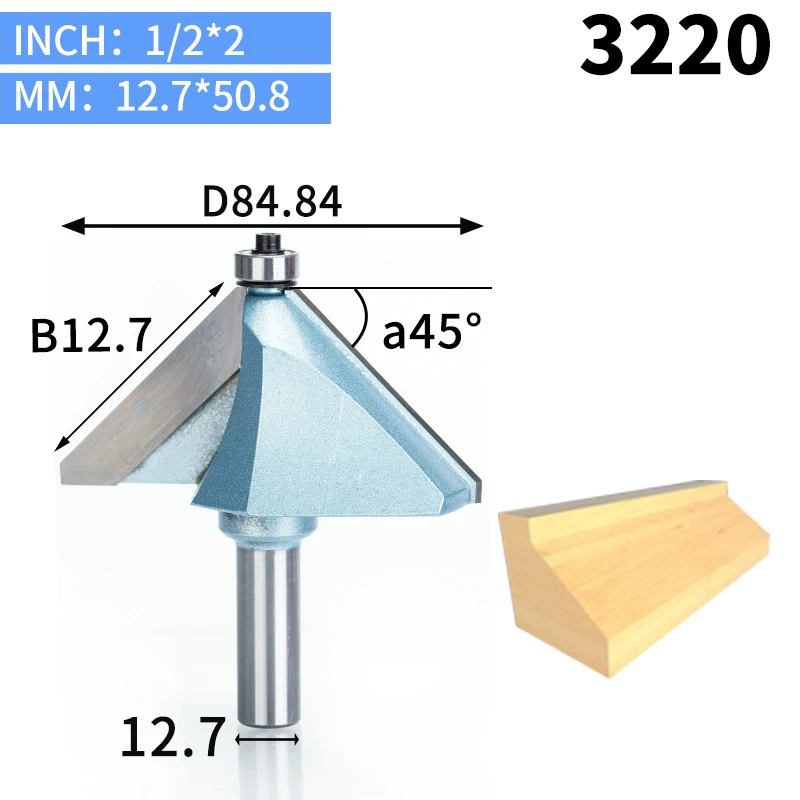HUHAO 1 шт. 1/" 1/4" хвостовик фаски Резак промышленного класса фрезы для дерева конский нос бит 45 градусов ЧПУ деревообрабатывающий инструмент endml - Длина режущей кромки: 3220