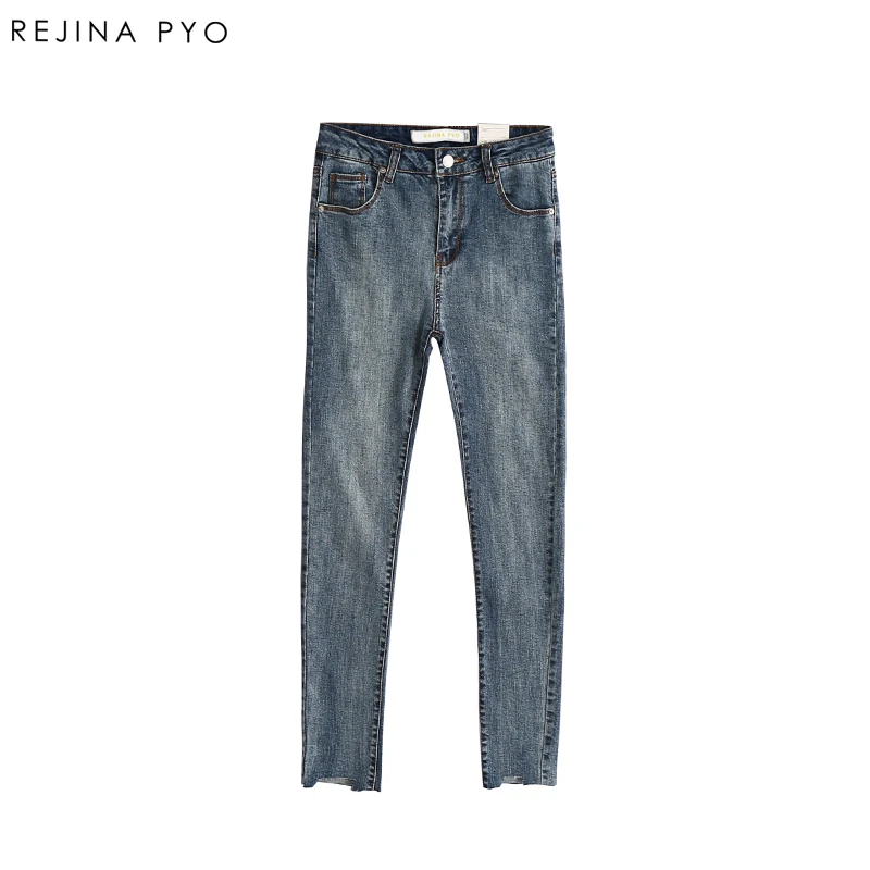 REJINAPYO женские Выбеленные обтягивающие джинсы-карандаш, тянущиеся джинсы с высокой талией и карманами, женские повседневные джинсы длиной до щиколотки