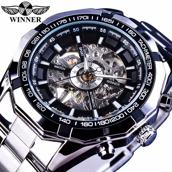 

Winner Sport Skeleton Stainless Steel Designer Men Watch Top Brand Luxury Automatic Casual Mechanical Watch Clock Men Wristwatch