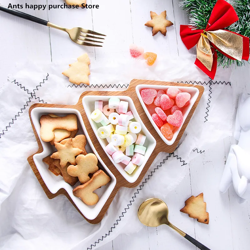 

28cm full set ceramic bamboo Christmas tree tray Snack plate fruit bowl dish plate tableware breakfast tray kitchen home supply