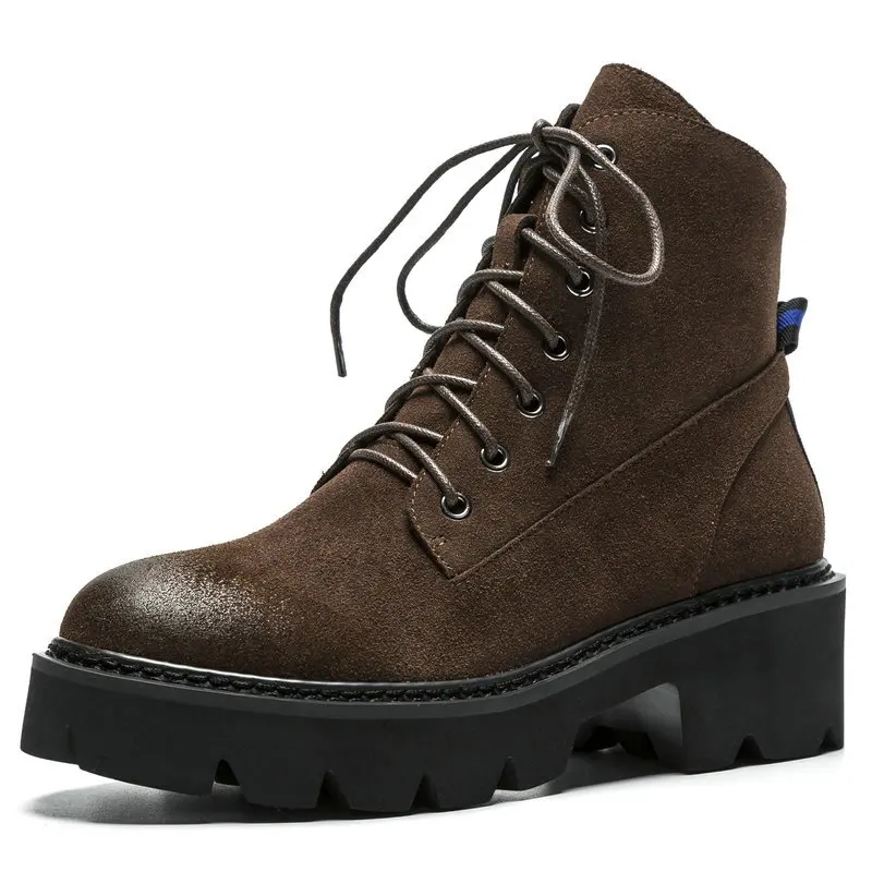 

Luxury Genuine Leather Platform Thick Heel Combat Boots Women Black Brown Woman Fall Shoes Ankle Boots Ladies size 41
