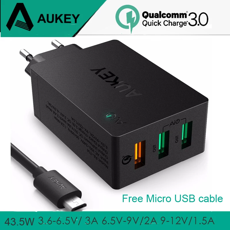 

AUKEY Quick Charge 3.0 Multi USB Fast Turbo Wall Charger 3 Port USB Mobile Phone Desktop for iPhone Samsung Xiaomi Huawei Power