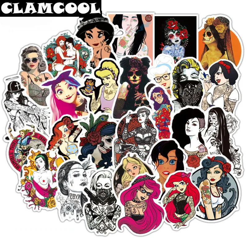 

50Pcs Classic Fashion Tattoo Girl Graffiti Sticker For Wall Motorcycle Skateboard Book Refrigerator Tea Cup Guitar