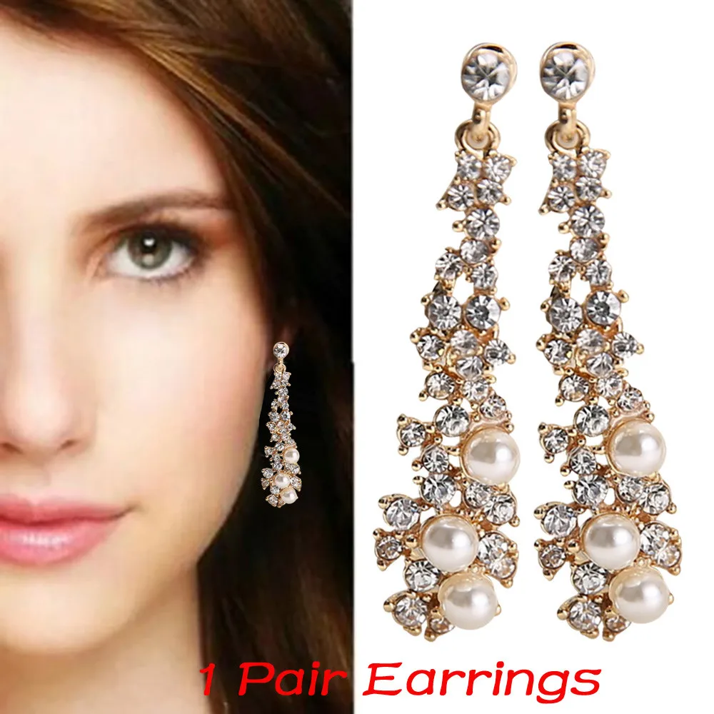 

2018 New Fashion Women 1 Pair Fashion Pearls Long Style Fine Quality Ear Earrings Hot Sale Pendiente de perno -Ff