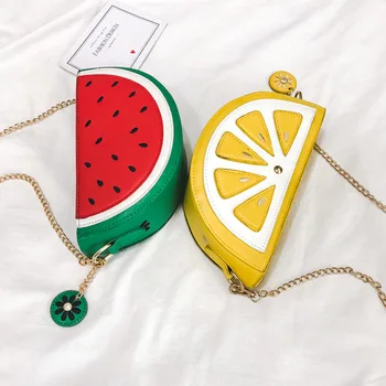 

SENDEFN 2018 Summer New Female Bag PU Leather Women Bag Cute Fruit Packet Chain Shoulder Messenger Bag Orange Watermelon