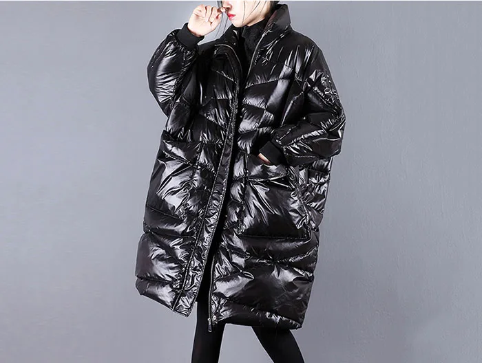 Модная женская куртка на утином пуху, Зимняя яркая верхняя одежда, длинная парка,, толстая, размера плюс, свободное, рукав летучая мышь, теплое пальто для женщин