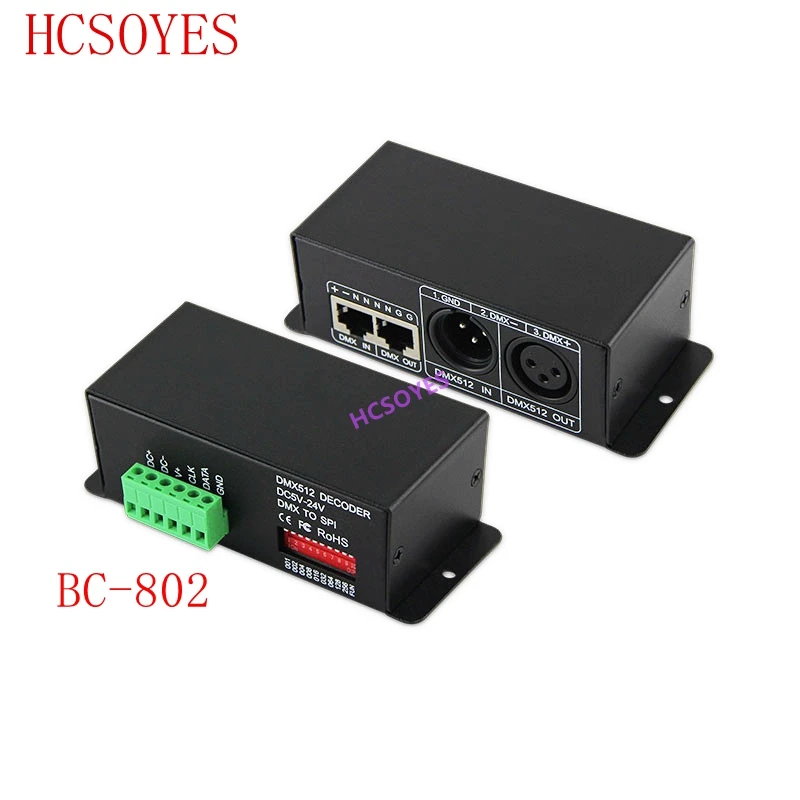 

BC-802 DC5V-DC24V led DMX512 to SPI(TTL) convertor decoder;Output signal 6803/1809/8806/9813/3001/2801 DMX512 Data Decoder