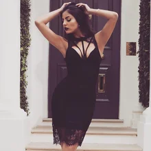 Eycebruee New 2017 Sexy Lace Summer Women Bandage Dress Sleeveless Hollow Out Knee Length Vestidos Bodycon Evening Party Dresses
