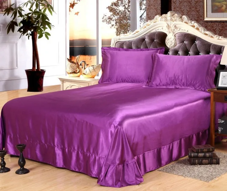 Шелк Простыни Детские Фиолетовый Постельные принадлежности набор без каблука Встроенная кровать Простыни покрывало супер CAL king size Queen