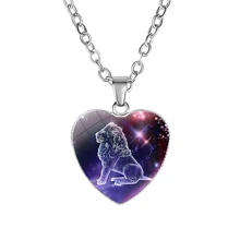  NIUYITID Universe 12 Constellation Heart-shaped Necklaces & Pendants Men Women Zodiac Neclace Jewelry Accessories Bijoux Female 