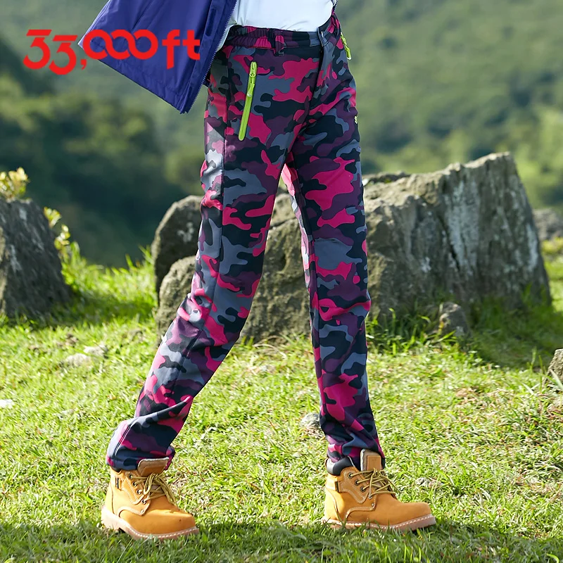 Las mujeres gruesa cálida pantalones de senderismo de camuflaje al aire libre Softshell Camping escalada Trekking pantalones de invierno a prueba de viento impermeable