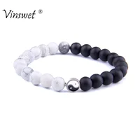 Men Women Natural Matte Onyx Beads Stone Yin Yang Beaded Couple Bracelet Jewelry