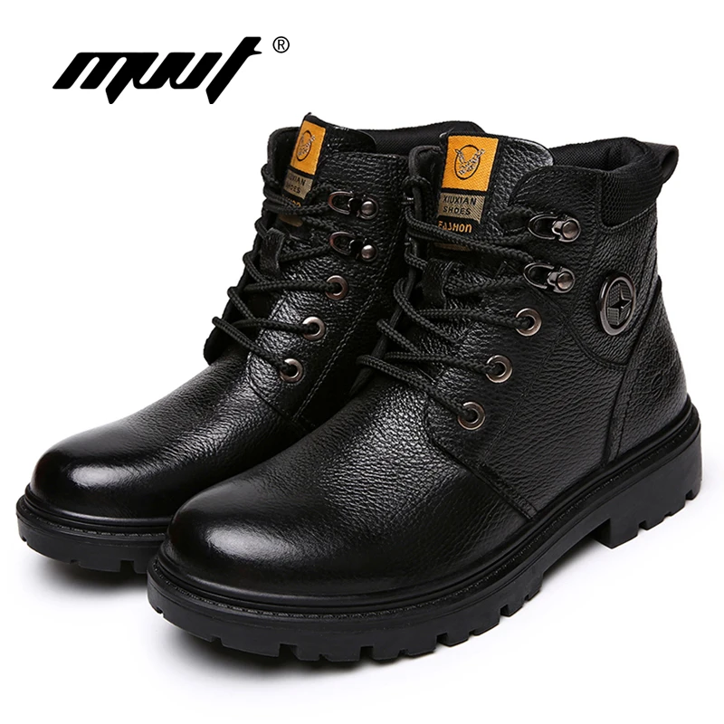 Tanie MVVT buty z prawdziwej skóry męskie buty zimowe wodoodporne bezpieczeństwo pracy książki śnieżne męskie buty wojskowe męskie buty zimowe