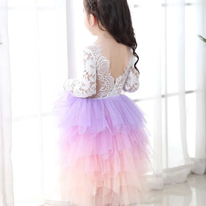 

Gradient Flower Girls Lace Dress for Kids Unicorn Dress Fluffy Maxi Long Wedding Dress Princess Party Tutu for Children