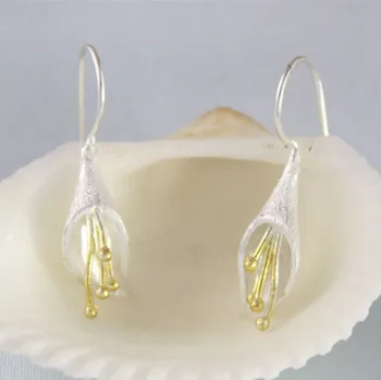 

925 sterling silver jewelry wiredrawing rose golden flower female earrings