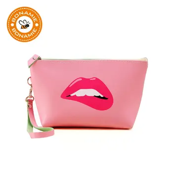 

BONAMIE Waterproof Zipper Cosmetic Bag Organizer Clutch Bag Lips Makeup Bag Big Capacity Storage Cosmetic Pouch With Hand Strap