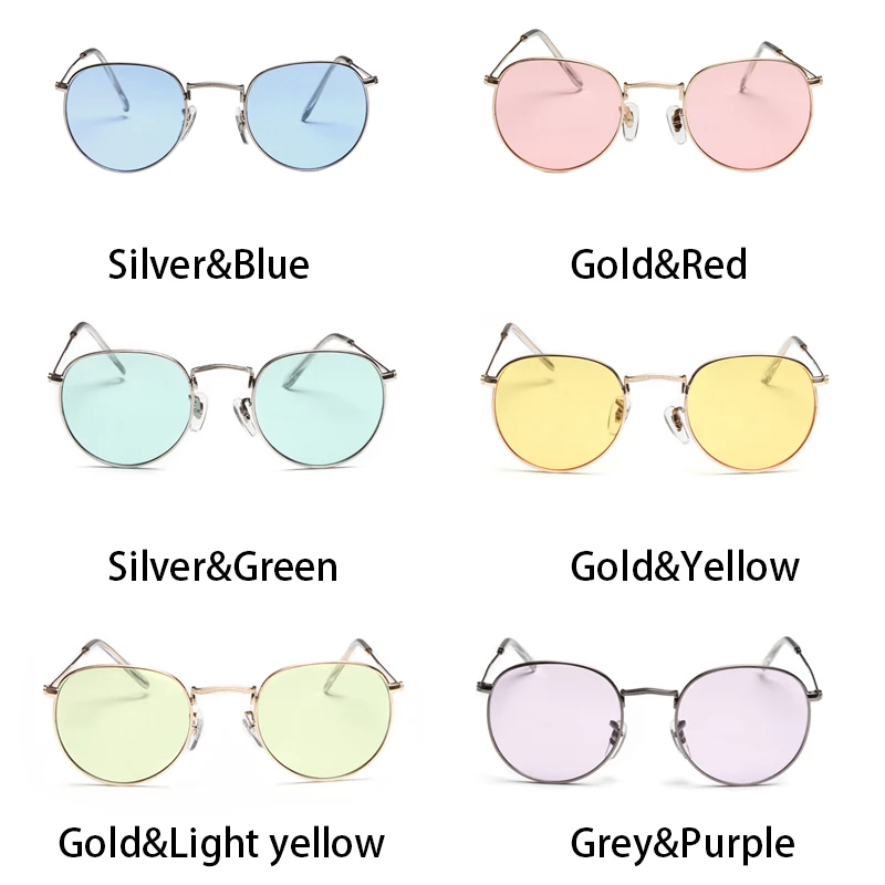 Модные женские цветные круглые стильные очки, Роскошные Металлические очки, оправа UV400, солнцезащитные очки для девушек, Повседневные очки, летние аксессуары