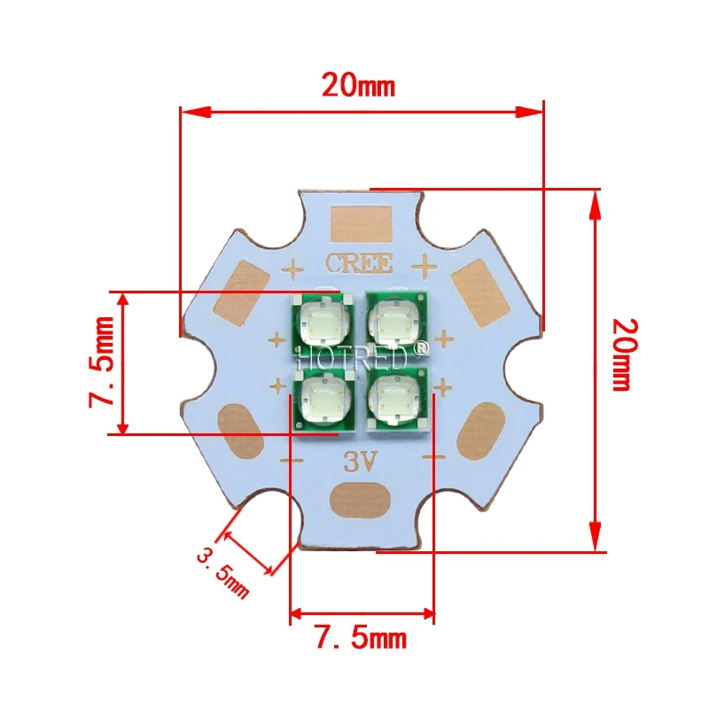 10 Вт-12 Вт 3V6V12V Epi светодиодный s 3535 голубой цвет 495-500nm 4 чипа 4 светодиодный s многочиповый высокомощный светодиодный Диод с 20 мм медной печатной платой