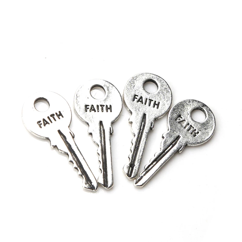 

10pcs/lot 25*11mm Faith Key Charms Antique Silver Tone Fitting Women Diy Necklace & Pendant Key Bracelet Jewelry Accessories