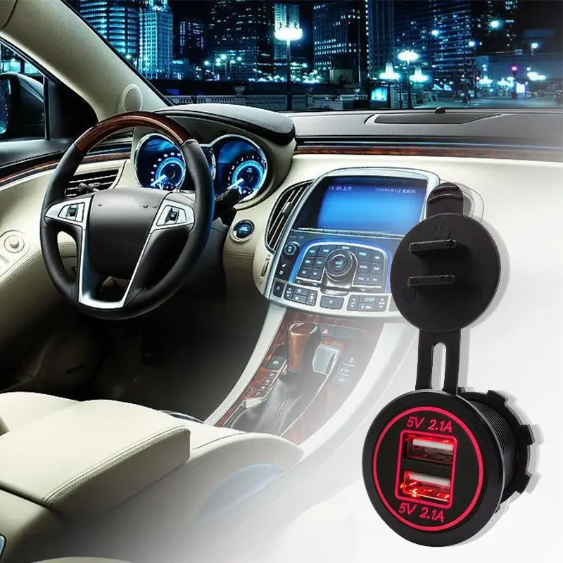 

5V 4.2A Dual 2USB Charger Socket Adapter Power Outlet for 12V 24V Car Motorcycle(red)