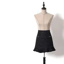 Весна Осень корейский Высокая талия оборками русалка юбки для женщин Bling блёстки шерстяной твид мини юбка Y144