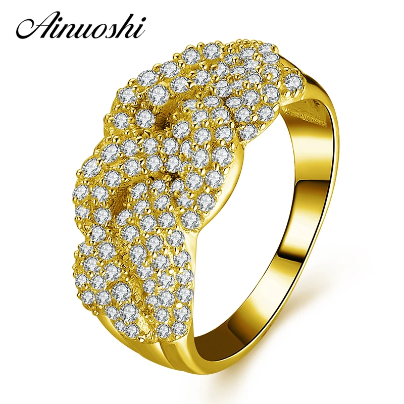 

AINUOSHI 10K Solid Yellow Gold Women Engagement Rings Sona Simulated Diamond Ring Luxury Cross Design Joyeria Fina Party Ring