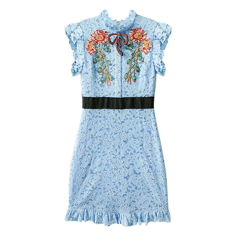 Trytree летнее осеннее платье повседневные женские вечерние шифоновые мини-платья с цветочной вышивкой винтажные сине-белые футболки