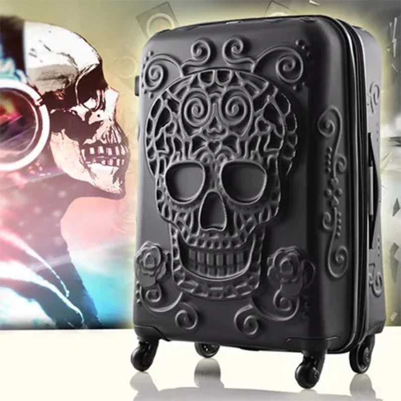 3D Skull Rolling Luggage Men Women Luggage Unique Travel Bag Fashion