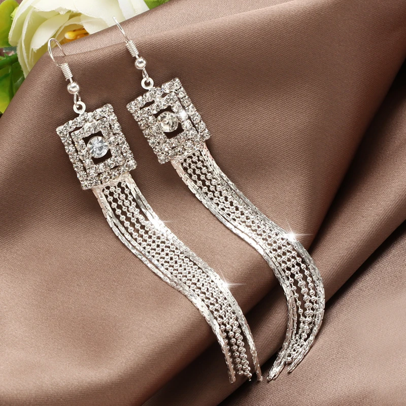 

Hesiod Silver Color Women Earrings Full Crystal Long Tassel Leaf Star Pendant Earrings for Wedding Romantic Christmas Gifts