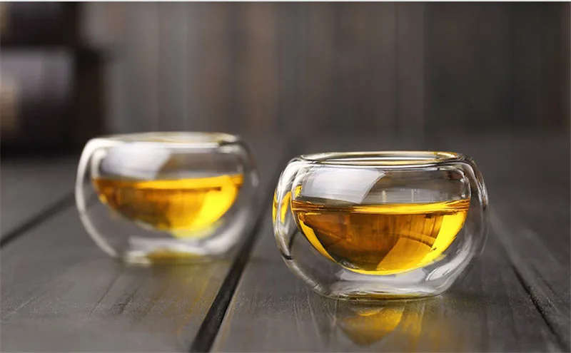 Hot sales! Handmade Tea Sets 6pcs Lot 50ml Heat Resistant Double Wall Small Glass Cup Chinese Kung Fu Tea Flower Tea Water Cup2