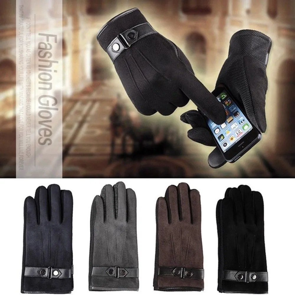 Men Women Winter Warm Suede Leather Fleece Lined Touch Screen Driving Gloves