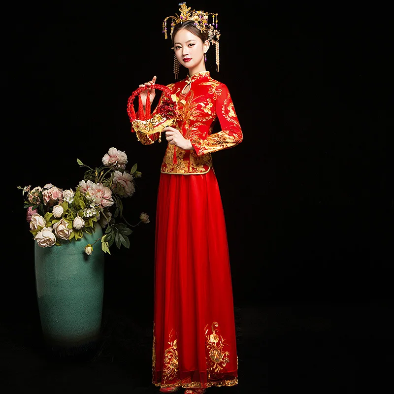 Восточный Свадебные платья красный Cheongsam пикантный китайский женский халат длинные традиционные китайские платья Vestidos Chines Чино Tradicional